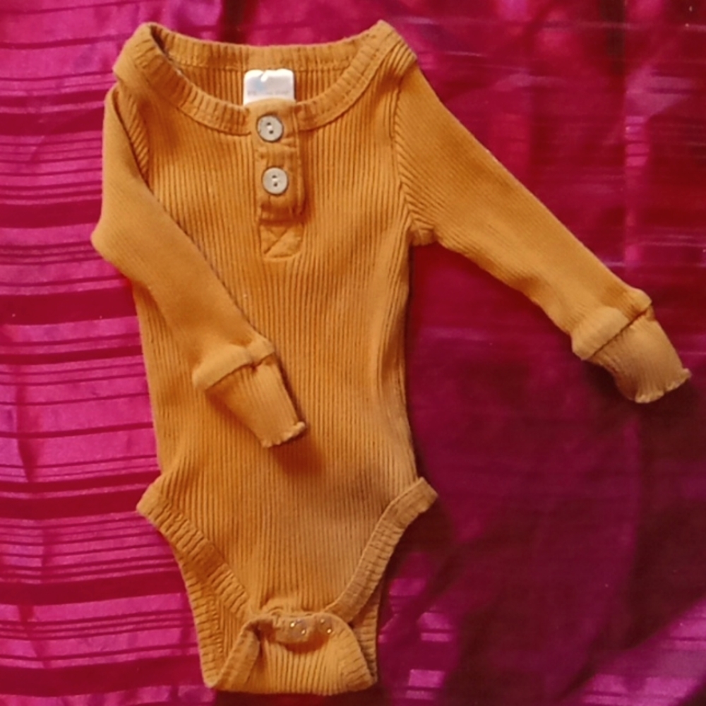 Little One Shop 6M Long Sleeve Brown Ribbed Onesie